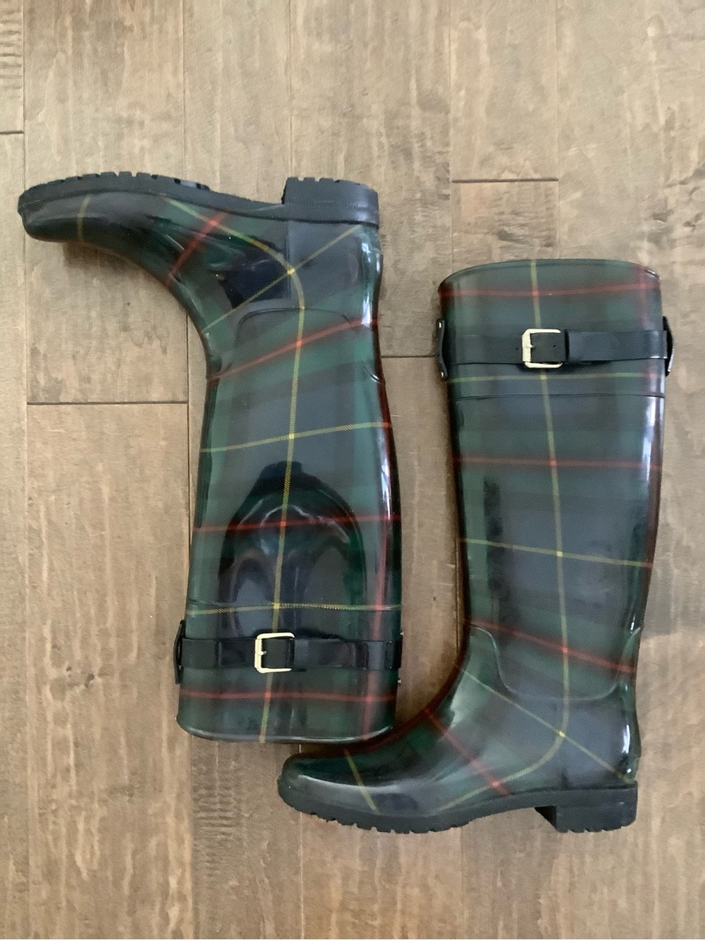 Ralph Lauren Dark Green Tartan Mid-Calf Rain Boots - Picture 1 of 7